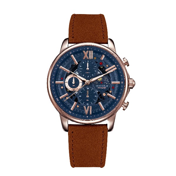 ARIES GOLD BELFAST MOON G 7013 RG-BURG MEN'S LEATHER WATCH